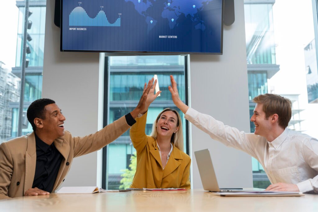 About us | EnLive Tech Innovations 32 business colleagues banner concept with copy space